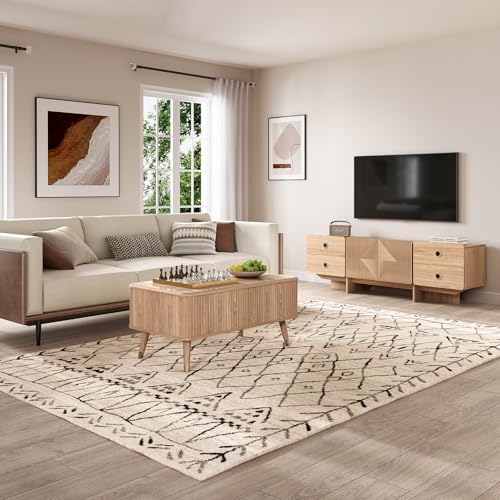 Lift Top Coffee Table with Storage, Mid Century Modern Coffee Table with Solid Wood Legs, 38" Minimalist Fluted Center Table for Living Room, Home Office, Natural Oak