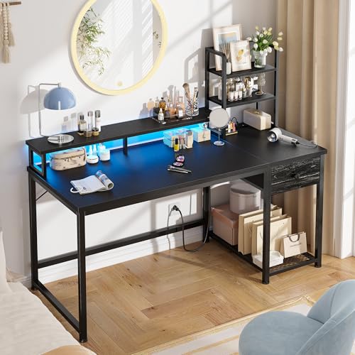 44" Gaming Desk with Hutch and Drawers,Black, view 3