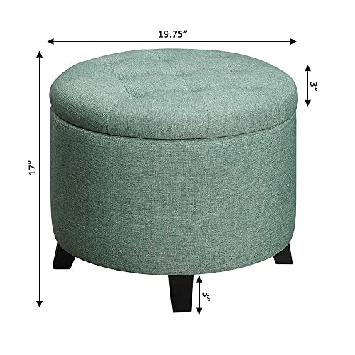 Designs4Comfort Round Storage Ottoman 19.75" - Versatile Contemporary Foot Stool for Living Room, Office, Green Fabric