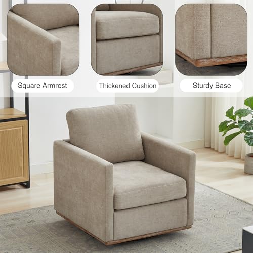 Swivel Accent Chair, 360 Degree Square Swivel Chair for Living Room, Mid Century Modern Upholstered Barrel Chair,Comfy Sofa Armchairs for Bedroom,Nursery,Chenille, Taupe