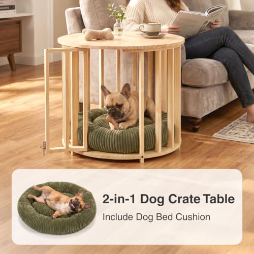 Dog Crate Furniture, Round Cat Coffee Table with Cat Bed, view 3
