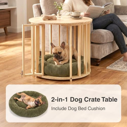 Dog Crate Furniture, Round Cat Coffee Table with Cat Bed, view 3
