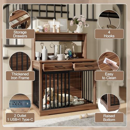 38" Dog Crate Furniture with 2 Storage Drawers and Shelves, view 4