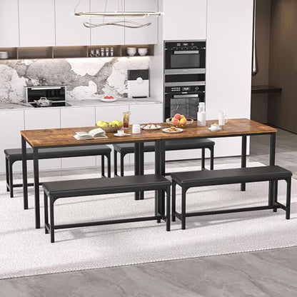 3-Piece 63" Extendable Kitchen Table with Benches/Chairs, Modern Breakfast Dinette/Dining Room Set for 4/6/2, Small Space Saving Design, Easy Assembly