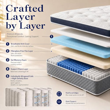 Cool Hybrid Mattress, Gel Memory Foam & Independent Pocket Springs, view 5