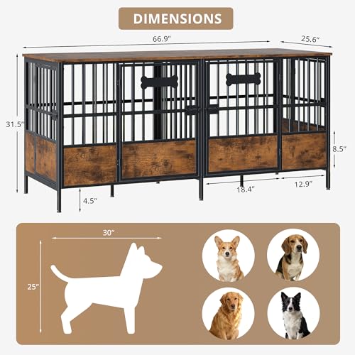 67" Double Dog Crate Furniture with Divider, Brown, view 3