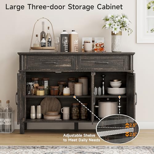 48 Inch Buffet Cabinet with Storage, Rustic Brown, view 6