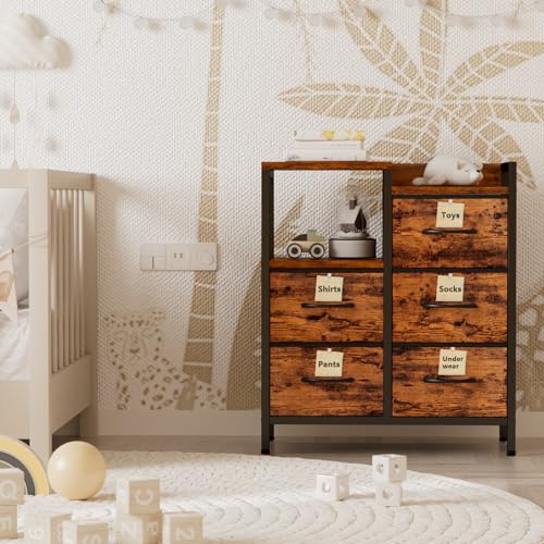 Rustic Brown Dressers for Bedroom, 5 Drawer Dresser for Closet, view 7