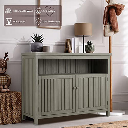 Outdoor Console Sideboards Buffet Cabinet, Solid Wood Storage Cabinet TV Stand,Furniture for Patio Entryway Deck(Grey)