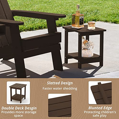 Adirondack Outdoor Side Table, 2-Tier Dark Brown HDPS Patio End Table Weather Resistant,Outdoor Morden Side Table for Patio, Pool, Porch