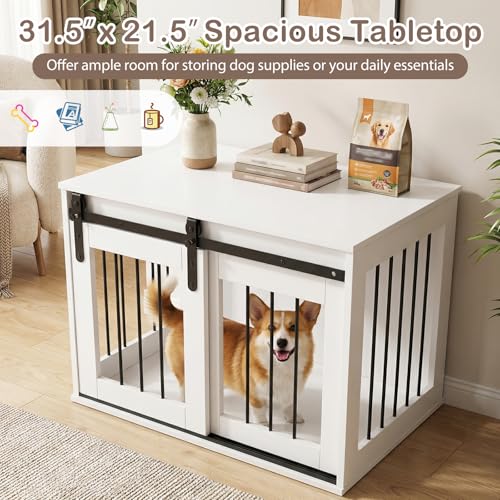 Farmhouse Wooden Dog Crate Furniture with Sliding Barn Door, view 6
