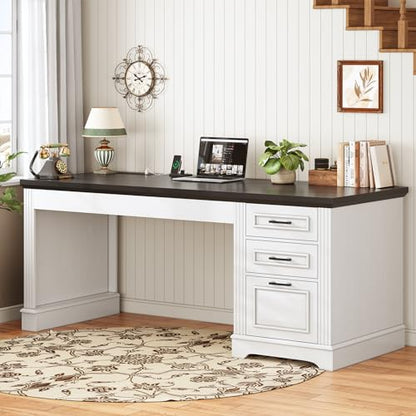 Office Desk with 3 Drawers, 55" Executive Computer Desk with Storage Drawers, view 4