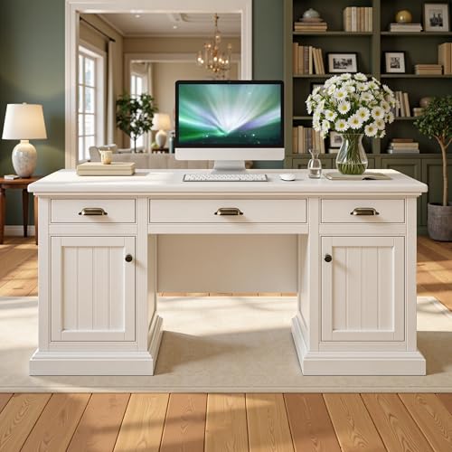 68" Executive Desk for Home Office & Study, Pure White, view 2