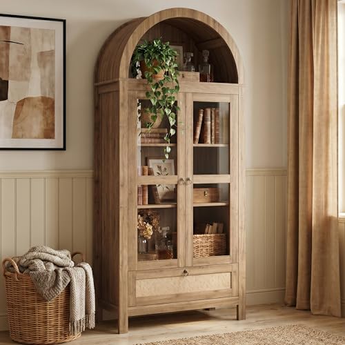 71'' Arched Pantry Cabinet with Glass Door for Kitchen Dining Room, view 2