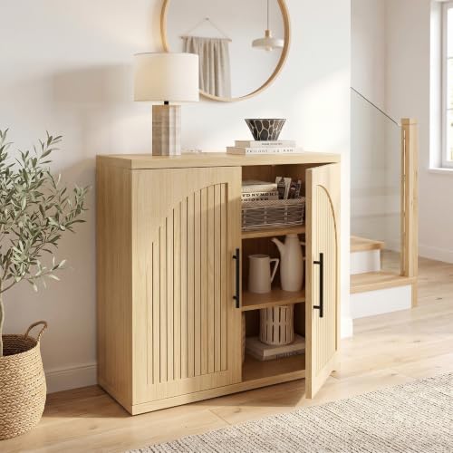 31.5" Fluted Oak Buffet Cabinet Sideboard with Storage, view 4
