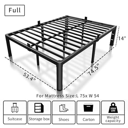 14 Inch Full Bed Frame with Rounded Corner & 4 Mattress Baffles, view 4