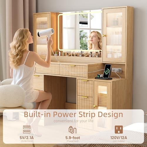 55" Vanity Desk with Mirror & Lights, view 7