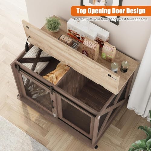 37 Inch Dog Crate Furniture for Medium Dogs with Removable Divider, view 4