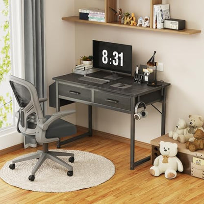 DLisiting 32 Inch Small Desk with Drawers, Black, view 3