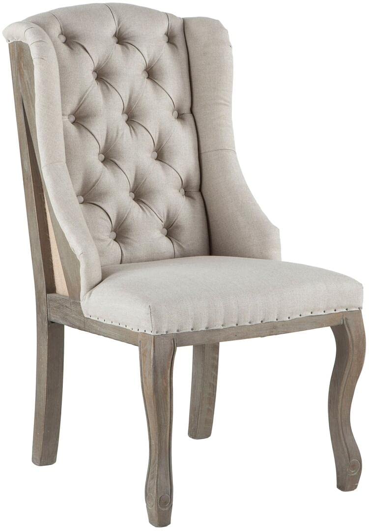 Furniture Sheen Off-White Tufted Linen Dining Chair