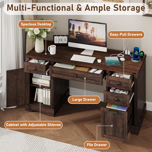 58'' Farmhouse Home Office Desk with Drawers, view 5