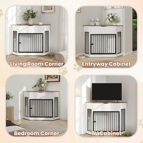 Corner Dog Crate Furniture with Drawer,End Table for Small Medium Dogs, view 7