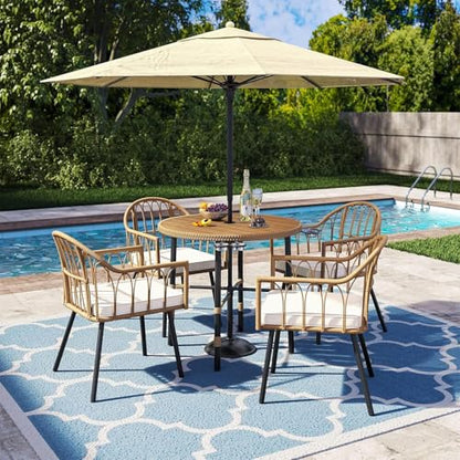 4 Pieces Rattan Wicker Dinning Chairs, Outdoor Indoor Patio Furniture Set with Cushion and Curved Back All Weather Bistro Chair for Garden Backyard Porch Poolside Restaurant (Beige)