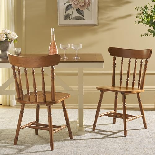 SAFAVIEH Home Collection - Coralyn Honey Caprail Dining Chair Set of 2, Solid Wood Farmhouse Kitchen Chairs (DCH8505C-SET2)