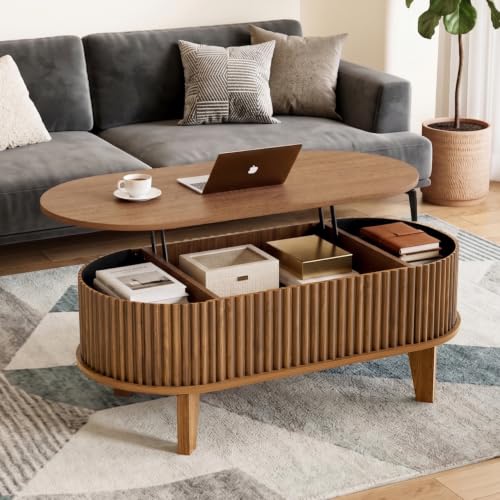 Oval Lift Top Coffee Table with Storage, view 2