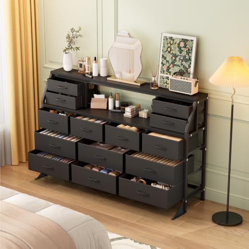 55" W Dresser for Bedroom with 14 Drawers, Chest of Drawers with Open Shelf, view 5