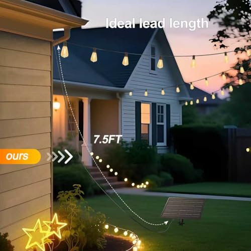 100FT Super Bright Solar String Lights Outdoor Waterproof with Remote Control 30+2 Shatterproof LED ST38 Bulbs for Porch Garden Market Bistro Patio Backyard Fence