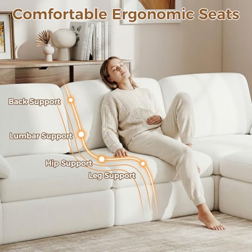 118" Sectional Boneless Couch for Living Room, Modern L Shaped Sofa with Ottoman, Comfy Cloud Modular Sectional Sofa with Deep Seat, No Assembly Required, White