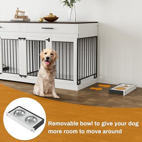 72" Double Dog Crate Furniture for Medium Large Dogs, White, view 7