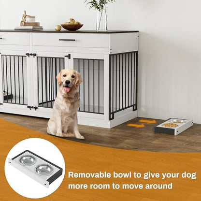 72" Double Dog Crate Furniture for Medium Large Dogs, White, view 7