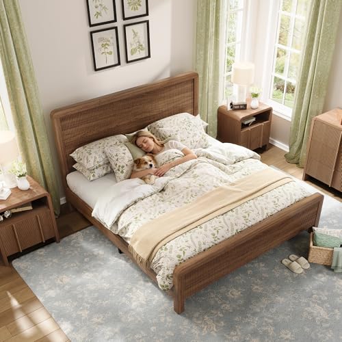 Queen Wood Bed Frame with Fluted Headboard & Footboard, Walnut, view 6