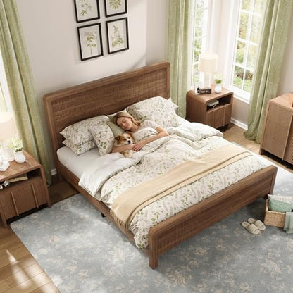 Queen Wood Bed Frame with Fluted Headboard & Footboard, Walnut, view 6
