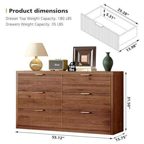 55.12" Modern Chest of Drawer, 6 Deep Drawers, Clothes Organizer, view 3