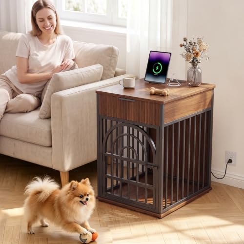 Dog Crate Furniture, Wooden Dog Kennel for Small Breed,Walnut, view 3