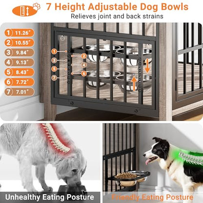 37.7" Wooden Dog Crate Furniture for Medium Dogs, Grey, view 7