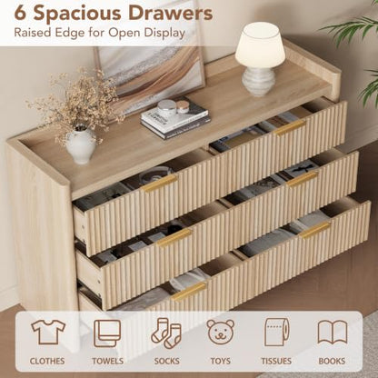6 Drawer Dresser for Bedroom, Fluted Dressers with Rounded Edge & Raised Lip Top, view 4