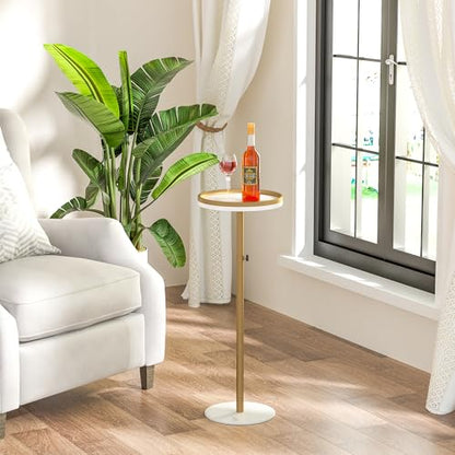 Height Adjustable Small Drink Table for Small Spaces,Martini Table, Weighted Base Pedestal Table for Living Room, Bedroom, Bathroom,Gold