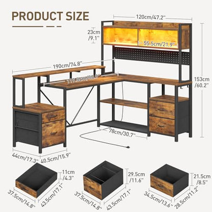 75" L Shaped Gaming Desk with Drawers, view 3