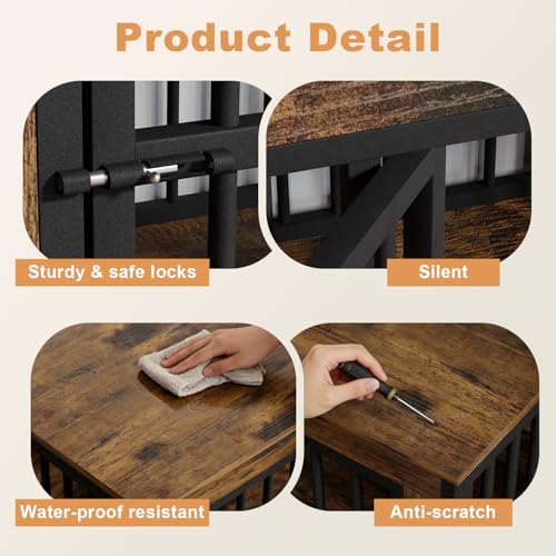 78" Double Dog Crate Furniture for Medium/Large Dogs, Brown, Thick wood, view 7
