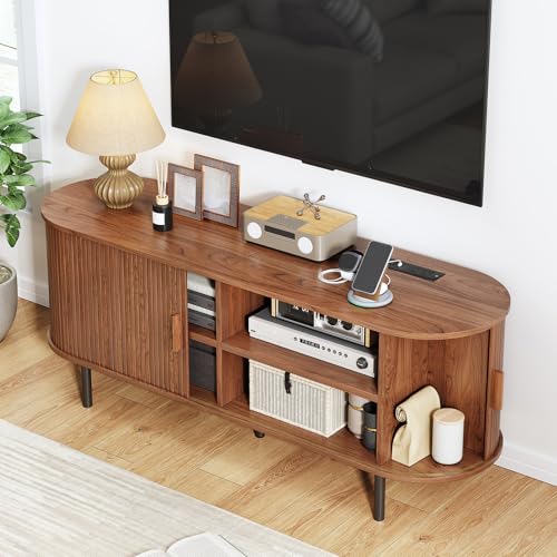 55" Mid Century Modern TV Stand with Sliding Doors for 60" TV, view 5