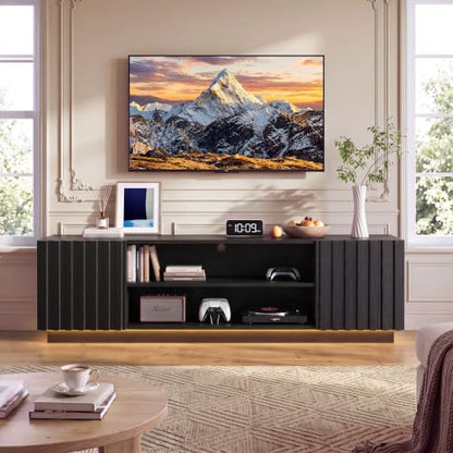 Mid Century TV Stand for TVs up to 80 Inches,Power Outlet, Black, view 4