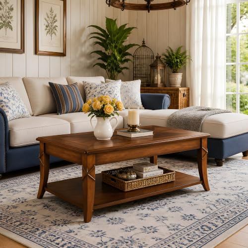 Solid Wood Coffee Table with Storage Shelf, view 4