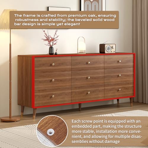 Dresser for Bedroom, 63 Inch 6 Drawer Wooden Chest of Drawers, view 7