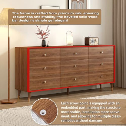 Dresser for Bedroom, 63 Inch 6 Drawer Wooden Chest of Drawers, view 7