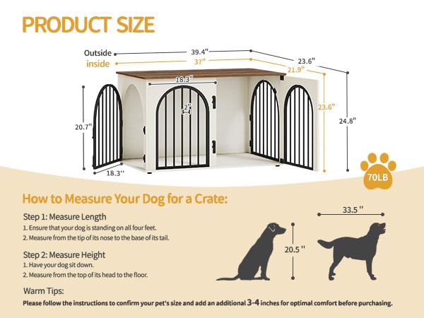 39.4'' Dog Crate Furniture,Dog Kennel Indoor for Medium/Large Dogs, view 3