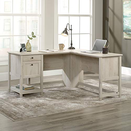 Edge Water L-Shaped Corner Desk with Storage Drawers and Open Shelf, in Chalked Chestnut